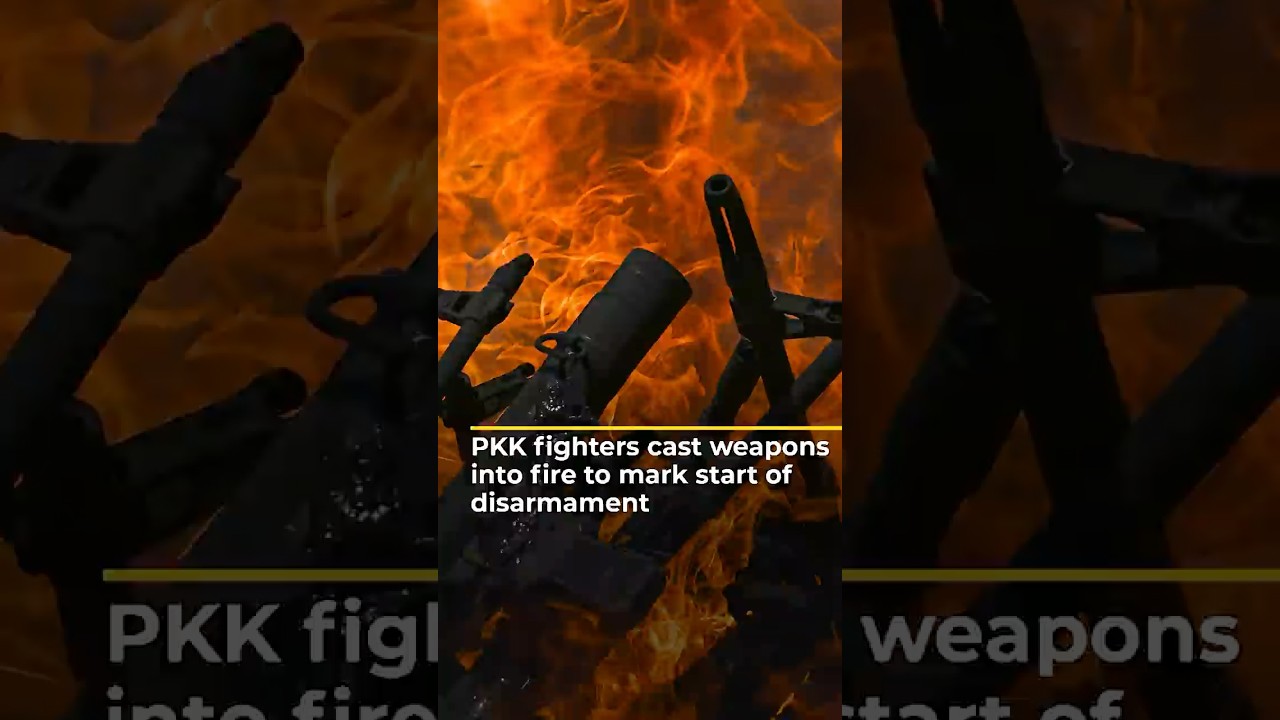 PKK fighters cast weapons into fire to mark start of disarmament | AJ #shorts