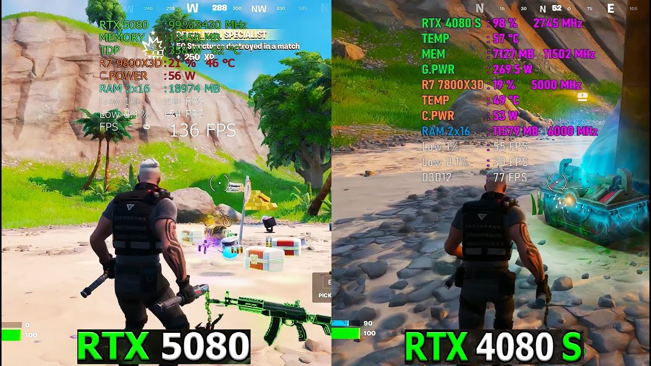 RTX 5080 vs RTX 4080 S  - Fortnite Test | 4K