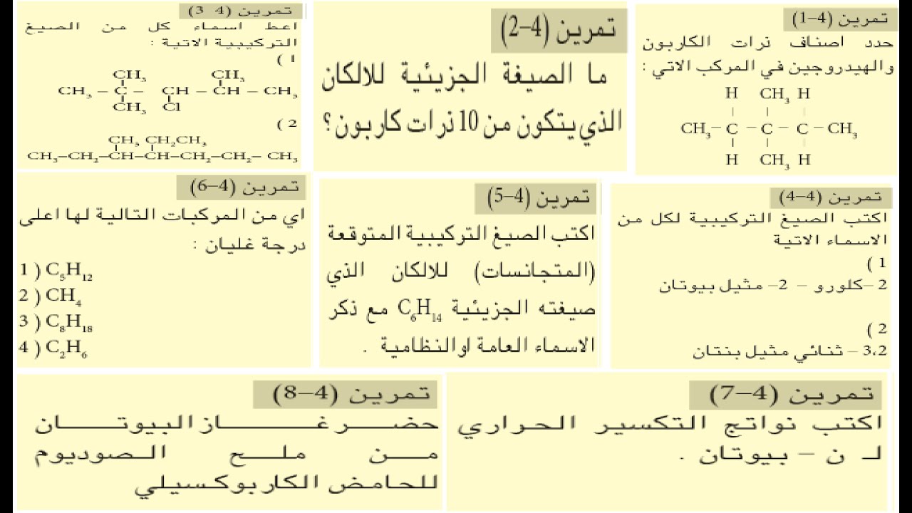 حل تمارين الفصل الرابع | الكيمياء العضوية | كيمياء الرابع علمي | الجزء الاول