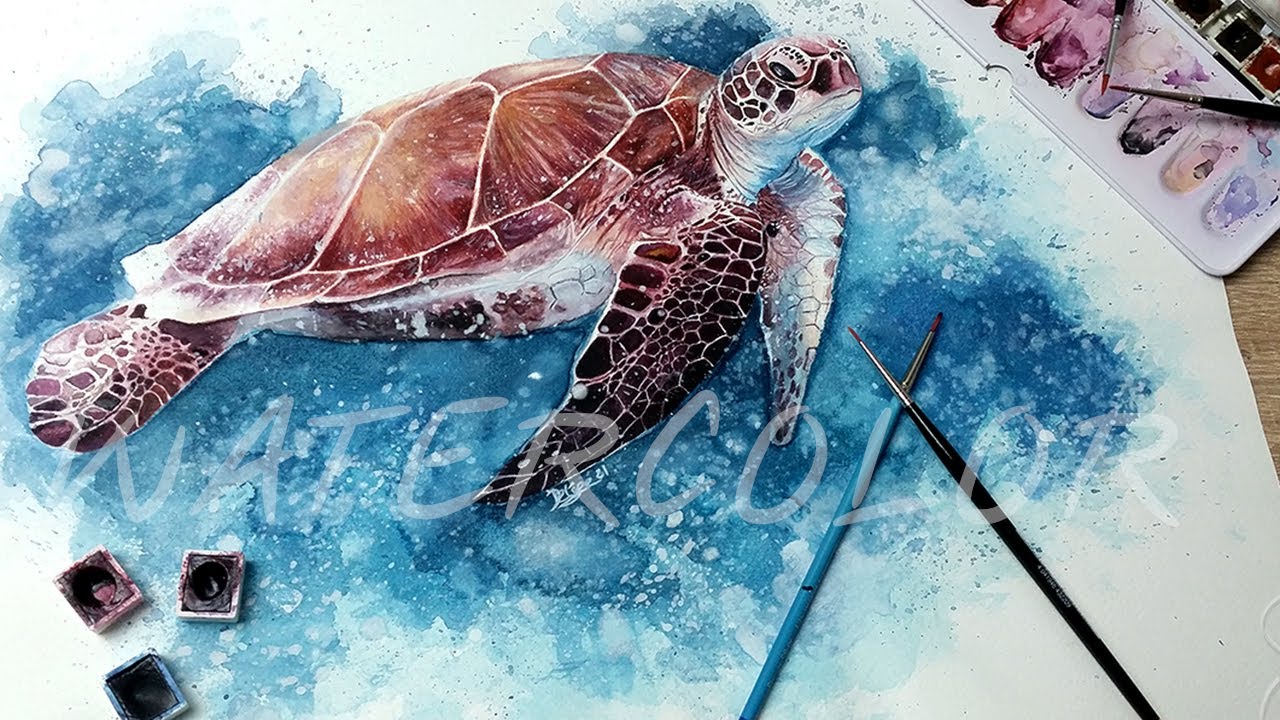 Sea Turtle in Watercolor [Realistic Painting]