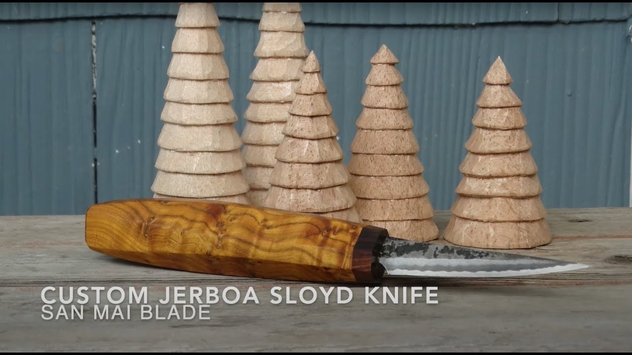 Jerboa San Mai Custom Sloyd Knife with Chittum Burl and Desert Ironwood Handle