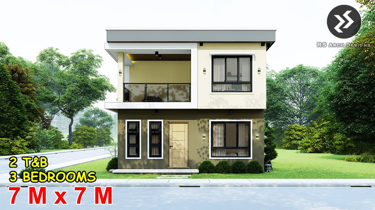 (7x7 Meters) 2 STOREY SMALL HOUSE DESIGN IDEA WITH 3 BEDROOMS