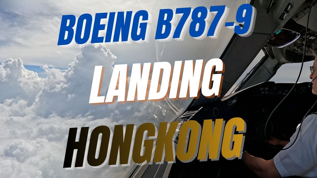 Boeing B787-9 approach in heavy rain - Hongkong HKG runway 25R - Cockpit view 4K - CaptainPadde