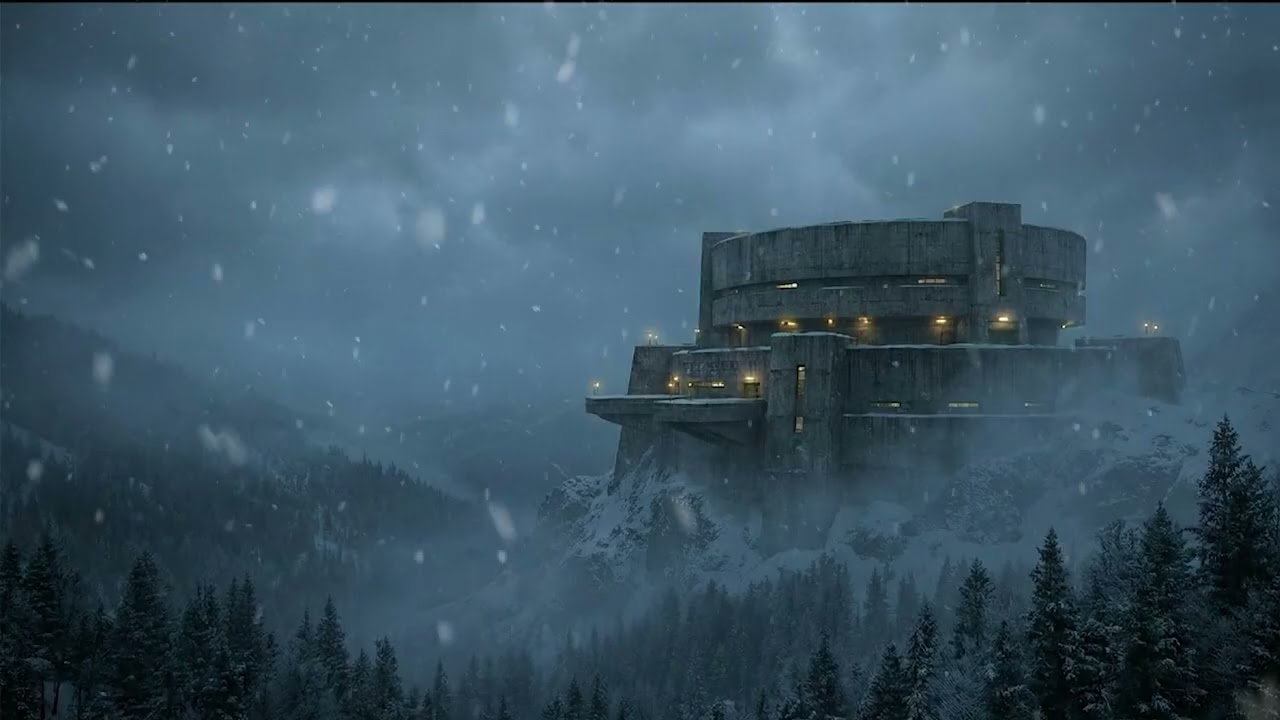 Dark Winter Fortress Ambience • Snowfall & Industrial Lights • Deep Sleep & Focus