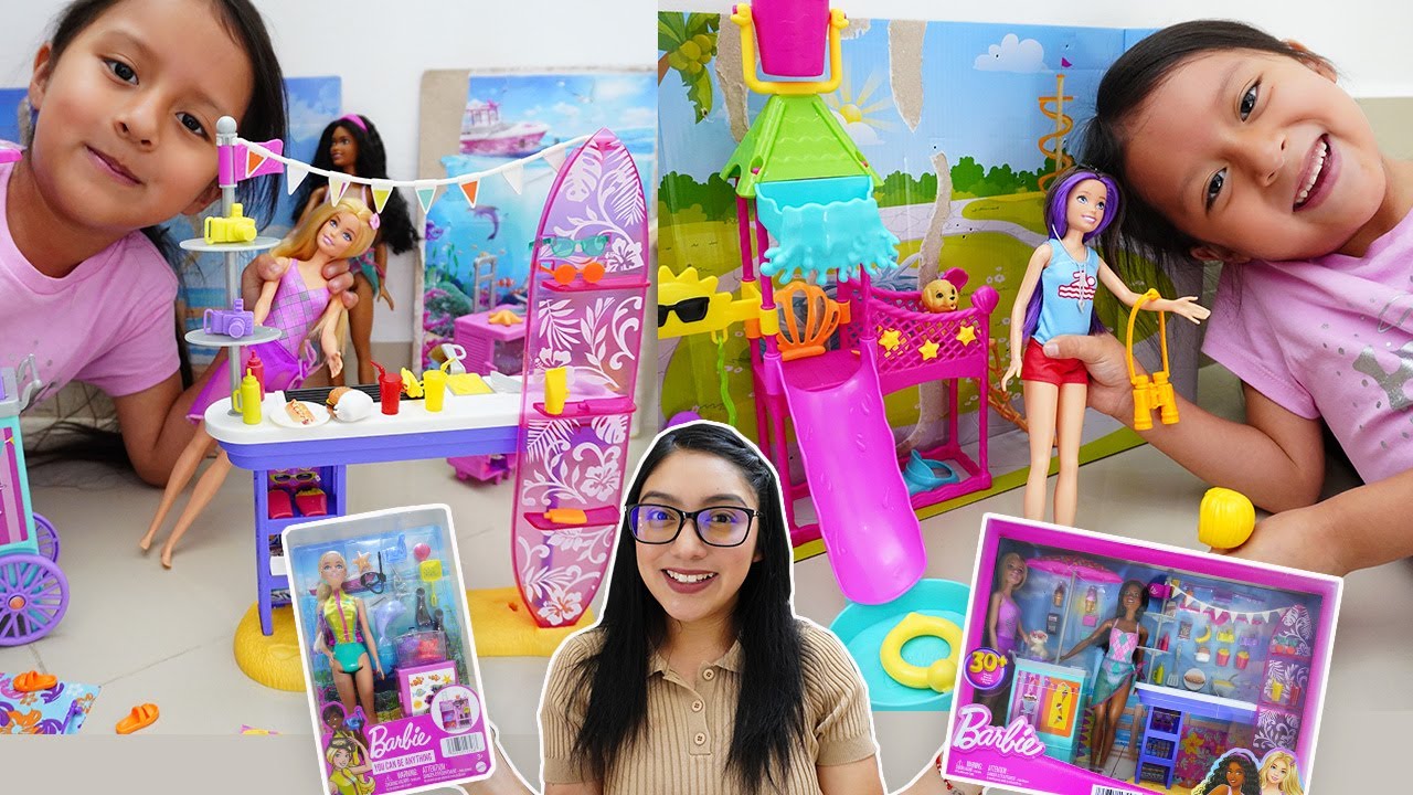 ABRO y JUEGO con JUGUETES ACUÁTICOS de BARBIE🌊⛱️