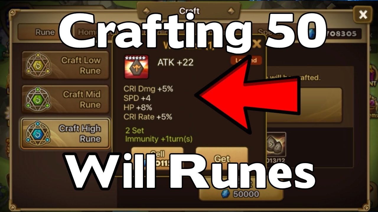 Summoners War - Crafting 50 Will Runes - Rune Crafting