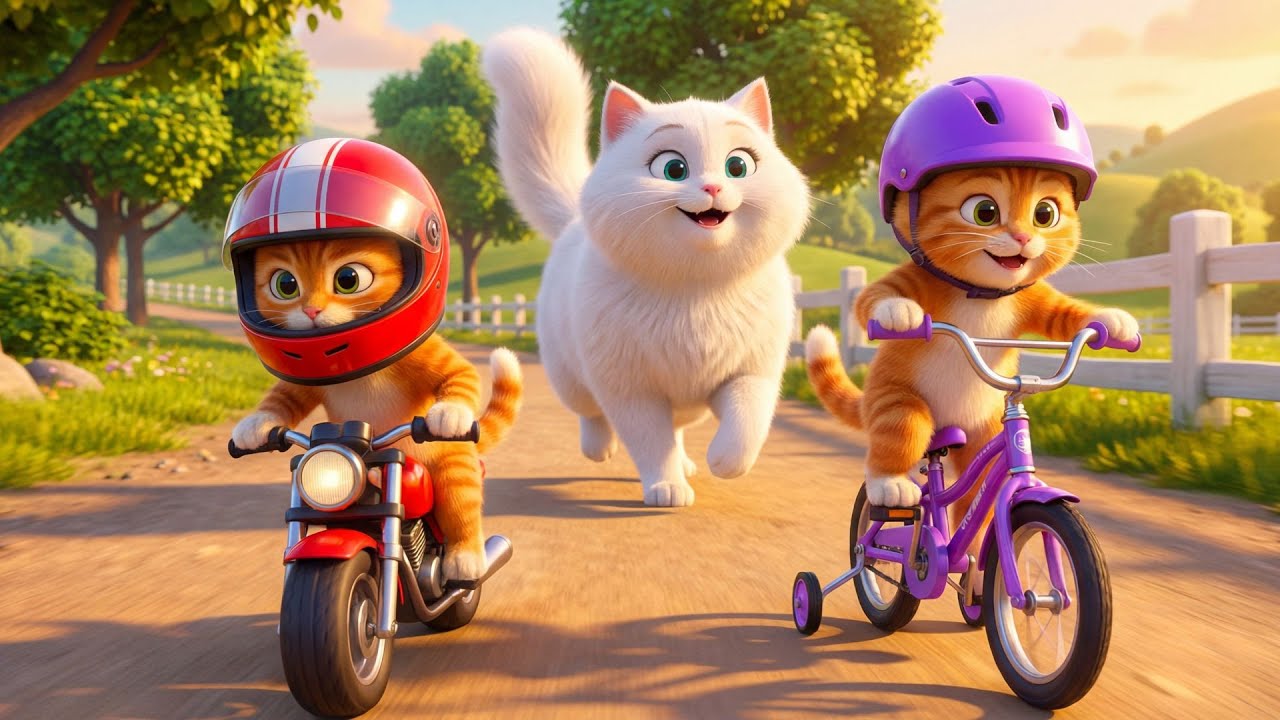 Mama Cat Trims Fur on the Farm and Makes Tiger Hat For Kittens 🐱🚲🏍️