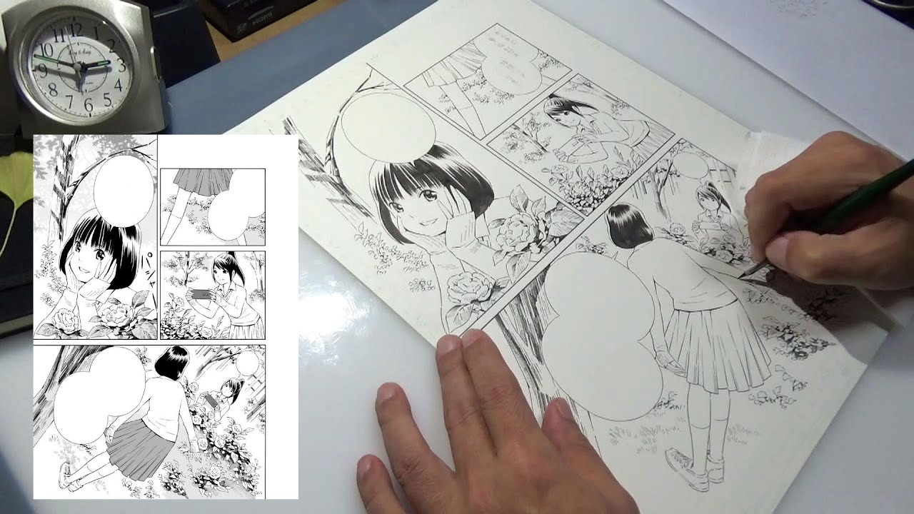 ノーカット原稿作業 : 下絵・ペン入れできるまで1枚2時間50分全収録　Draw MANGA