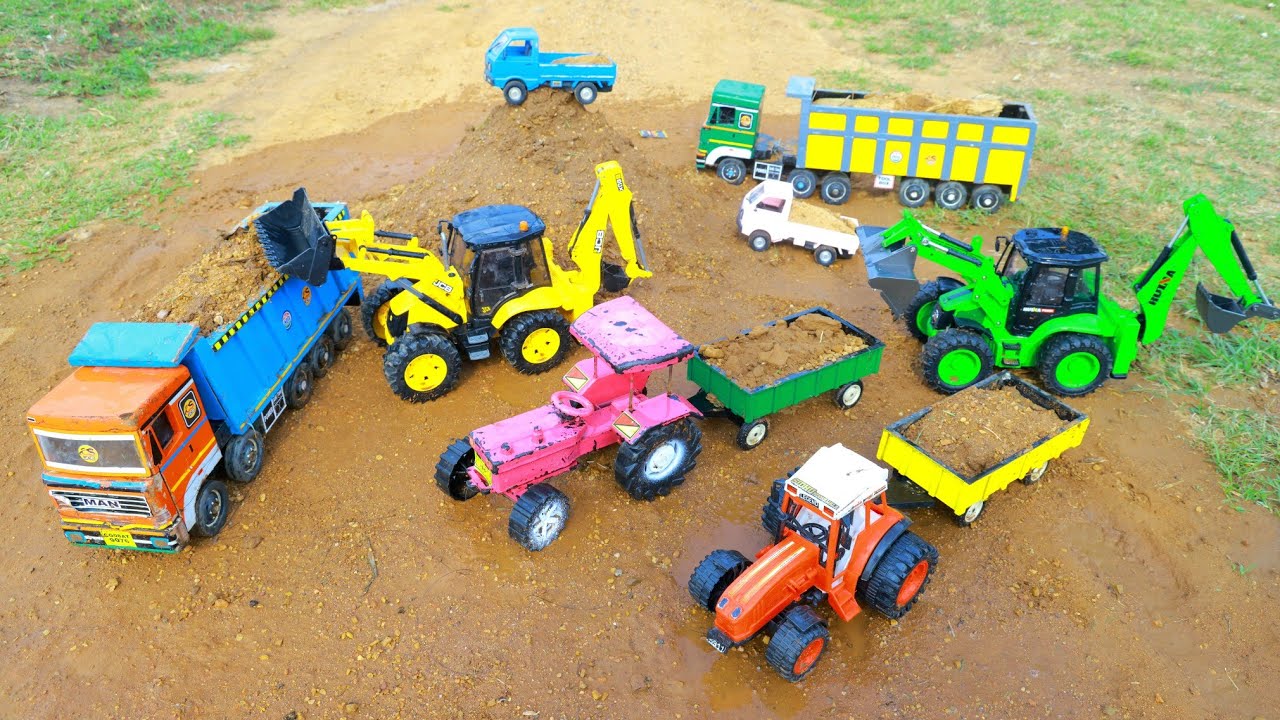 High Speed 24 Wheeler Truck Fully Loading Sand Accident Pulling JCB ? Sand Loading Tractor ? CS Toy