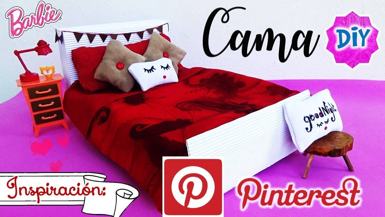 DIY ✄Como hacer CAMA para muñecas Barbie Estilo PINTEREST| Edredón, Cojines y almohadón SIN COSER