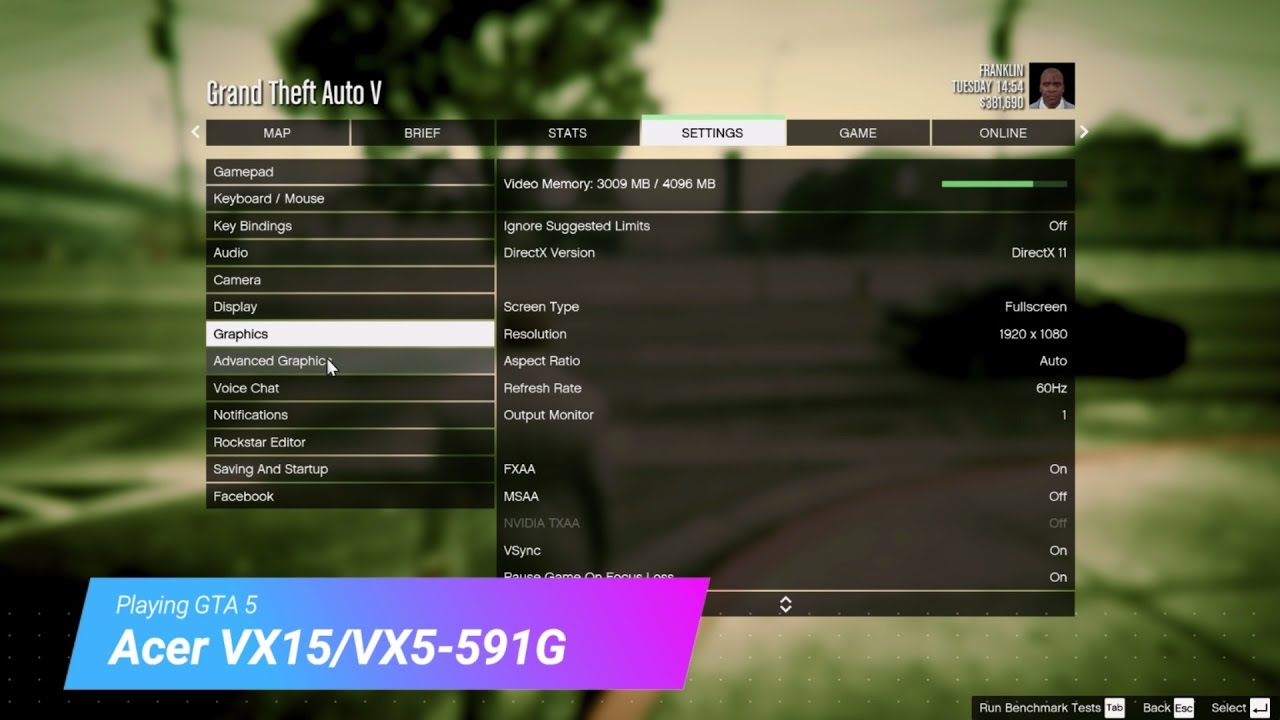GTA 5 PC Gameplay Test with ACER VX15/VX5 - GTX 1050