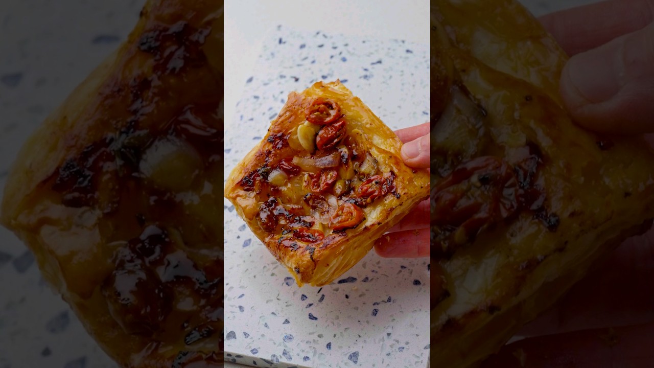 Upside-Down Puff Pastry with Garlic, Shallots, and Tomatoes #easyrecipe #asmr #asmrfood