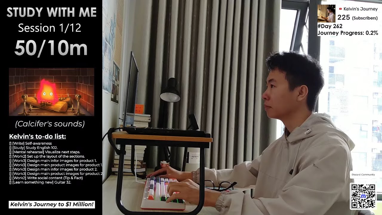 #Day262 Study with me |🍅 12 hours live pomodoro 50/10m🔥Kelvin's Journey to $1Million💰