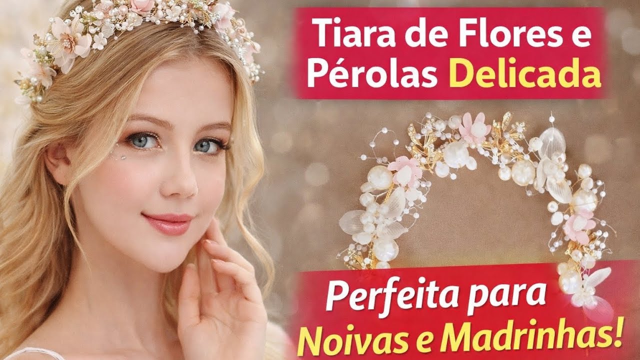 Tiara de Flores com Pérolas | Acessório Delicado para Noivas, Madrinhas e Festas Elegantes