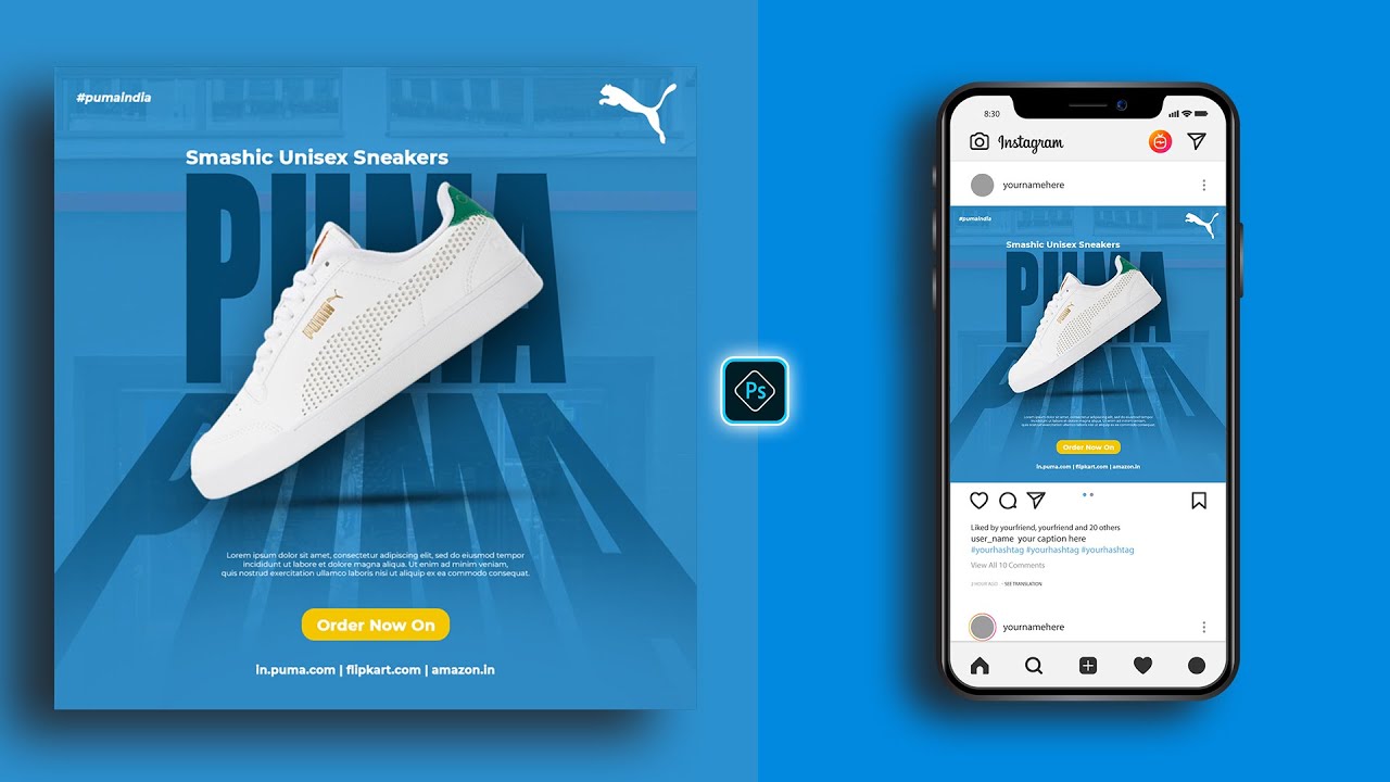 Puma Shoes Social Media Post Design in Photoshop Tutorial