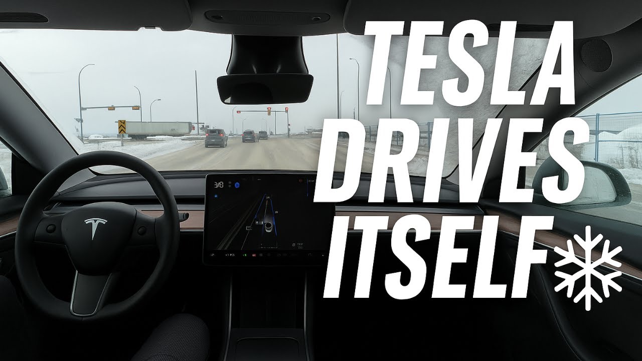 Tesla FSD on Snowy Calgary Roads | Fully Autonomous Fun Drive 2025