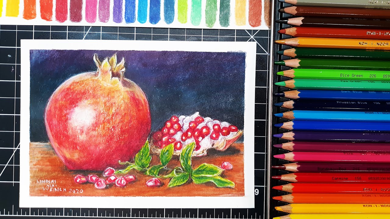 Pomegranate in Colored Pencil // Sketchbook Sunday
