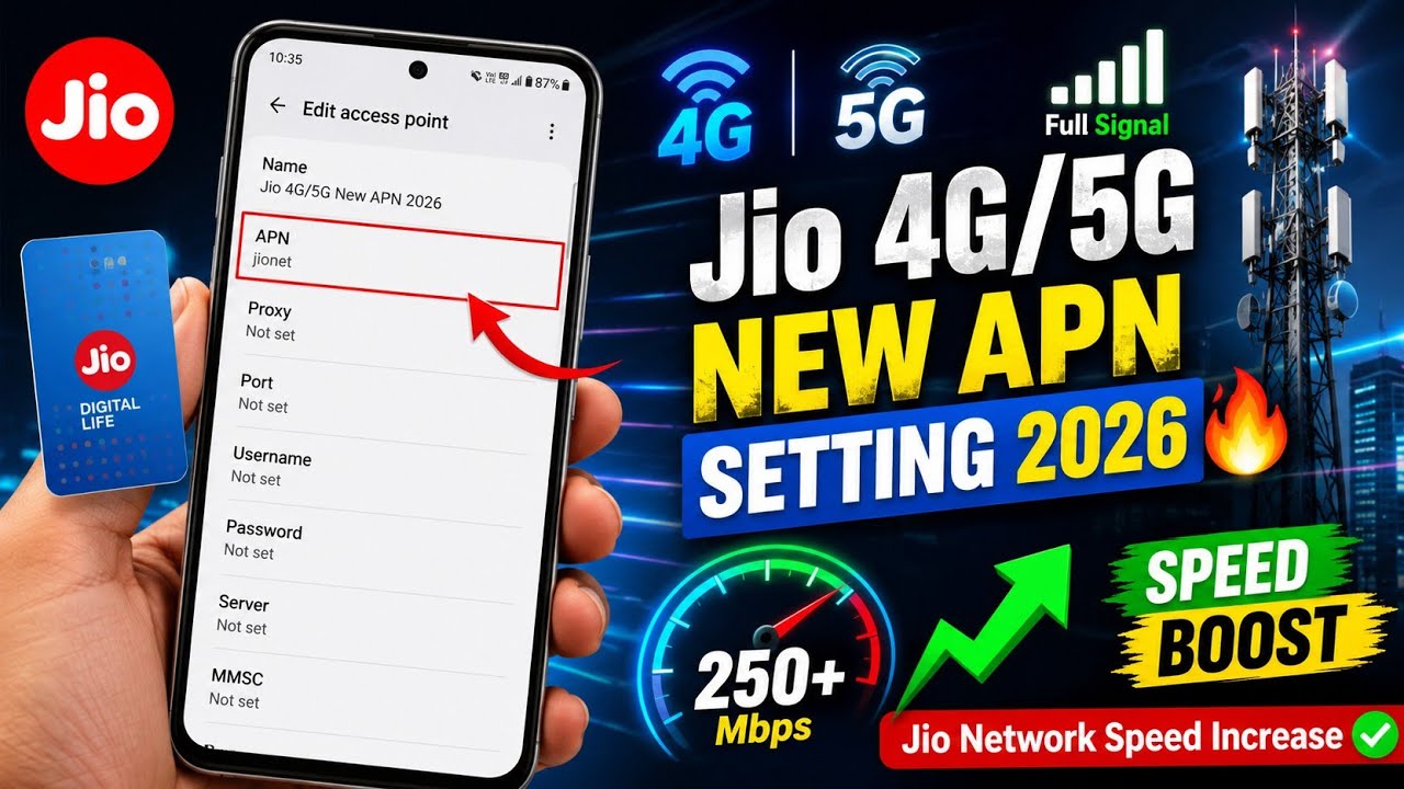 Jio 4G/5G New APN Setting 2026 🔥 Jio Network Speed increase ✅ Jio4G Internet Speed increase