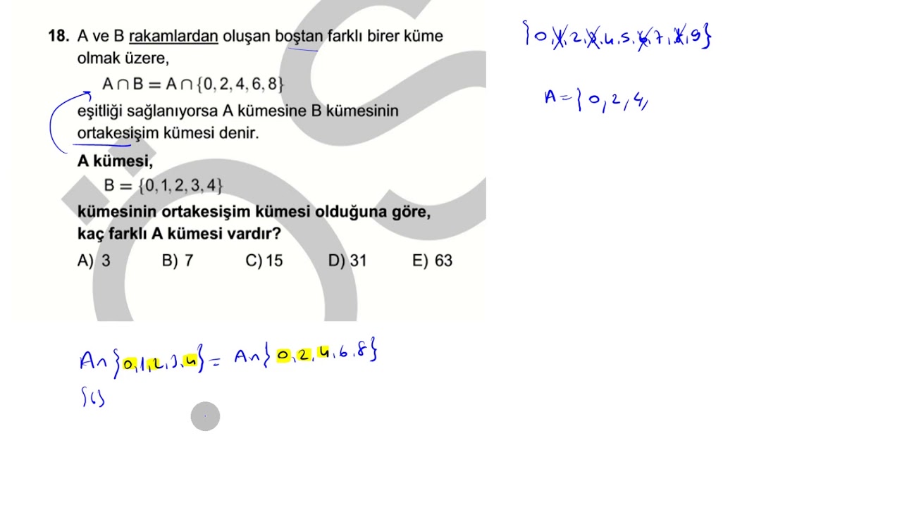 2019 ayt deki küme sorusu (ortakesişimli soru)