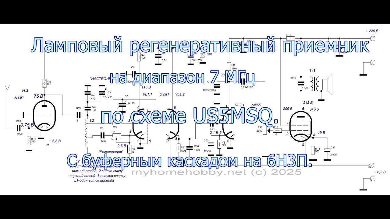 Ламповый регенеративный приемник на диапазон 7 МГц по схеме US5MSQ, с буферным каскадом. 3-я серия.