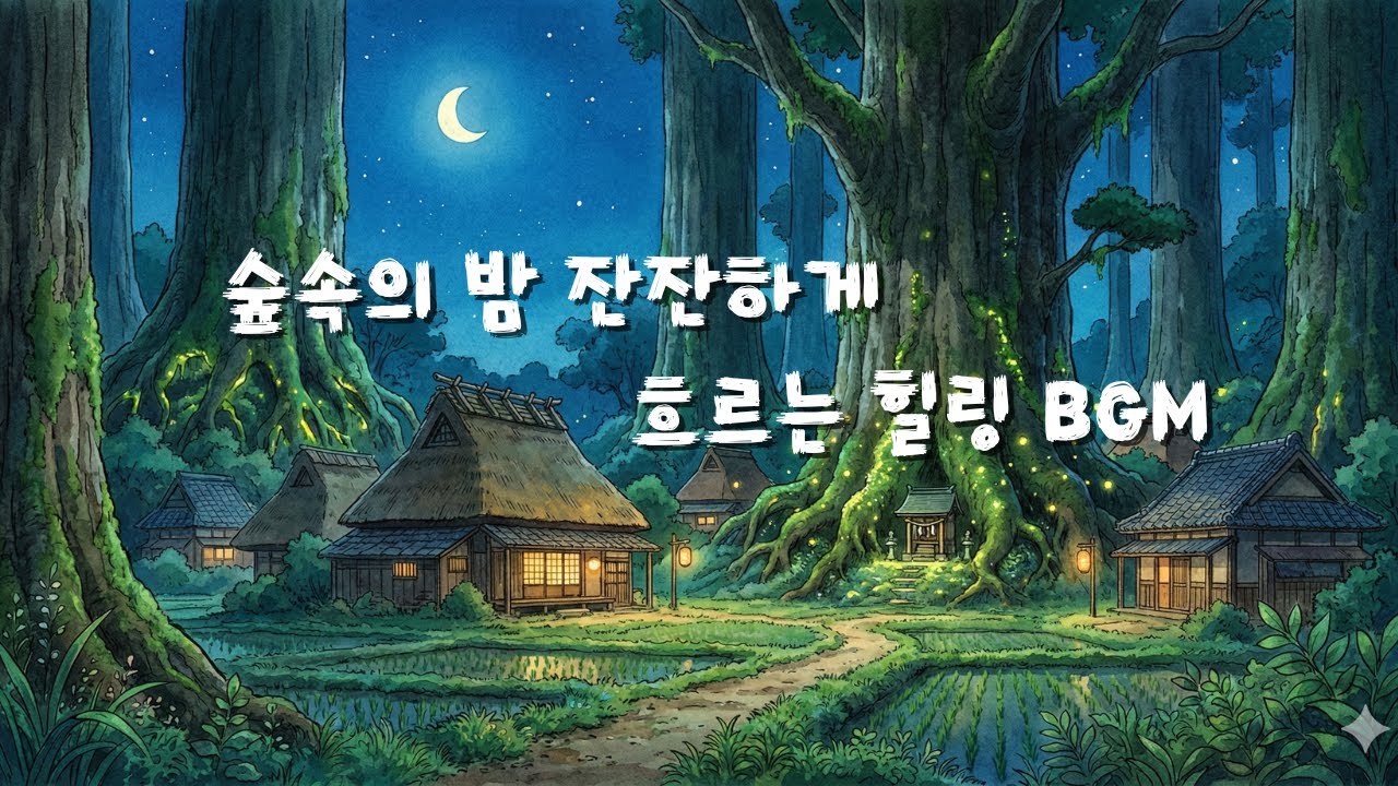 숲속의 밤, 잔잔하게 흐르는 힐링 BGM 🌿 | 공부·휴식·집중·힐링용 (1시간)
