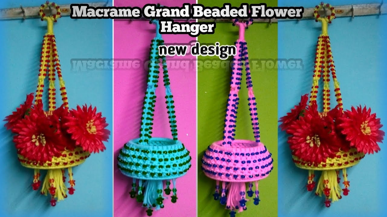 Macrame grand beaded flower Hanger | Macrame new design wall hanging flower basket | Macrame DIY.