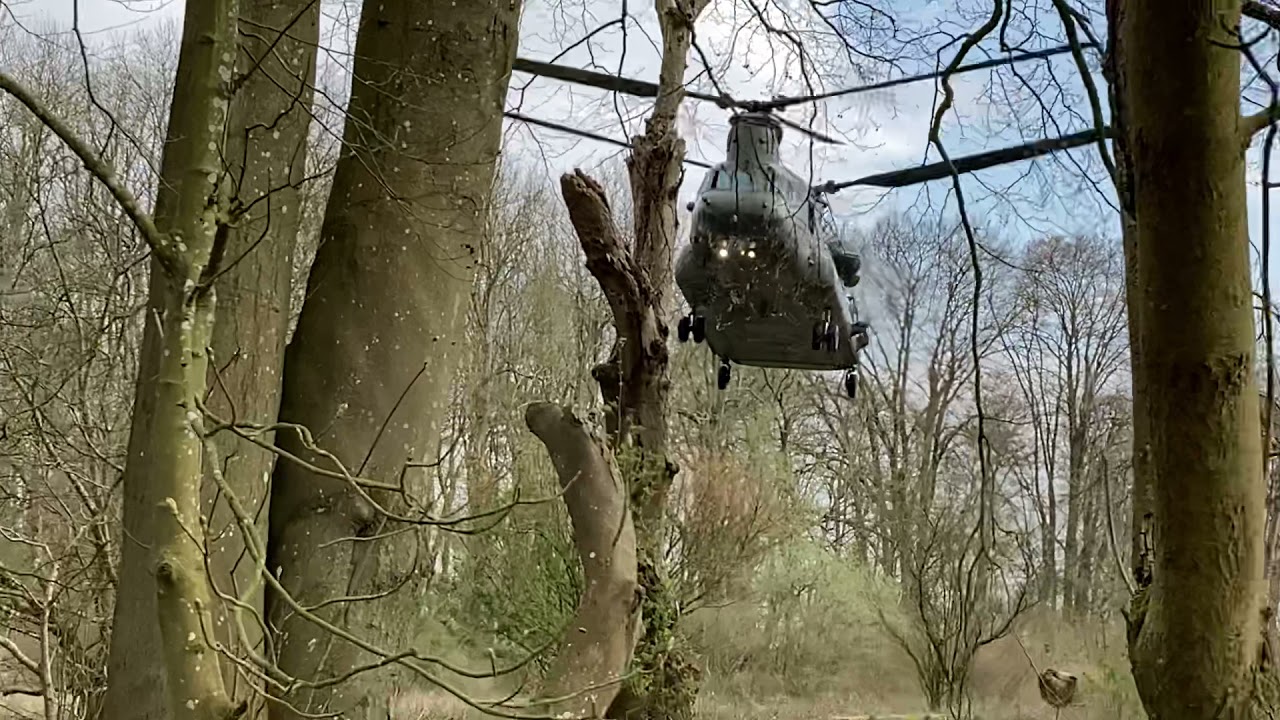 RAF Chinook lands in the woods