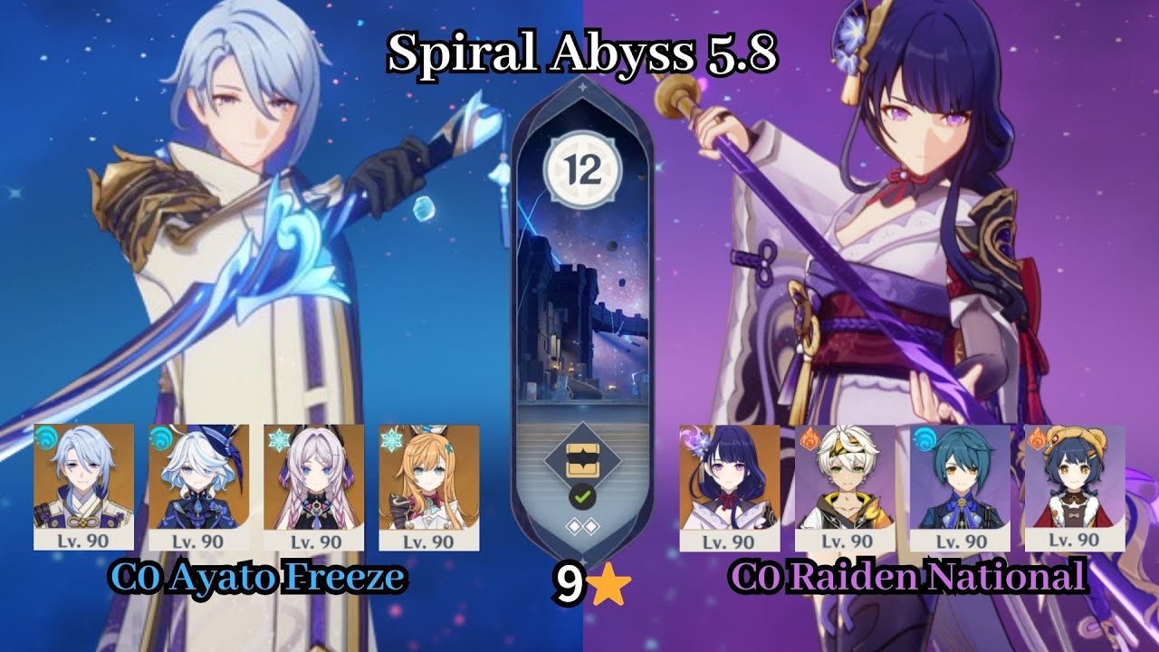 C0 Ayato Freeze & C0 Raiden National | 5.8 Spiral Abyss | Full Star Clear