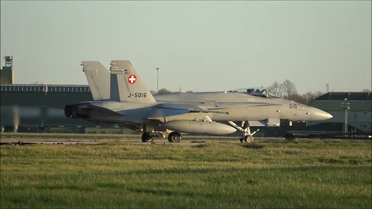 RAF Leeming, single F/A-18C Hornet Departing from R/W 16.
