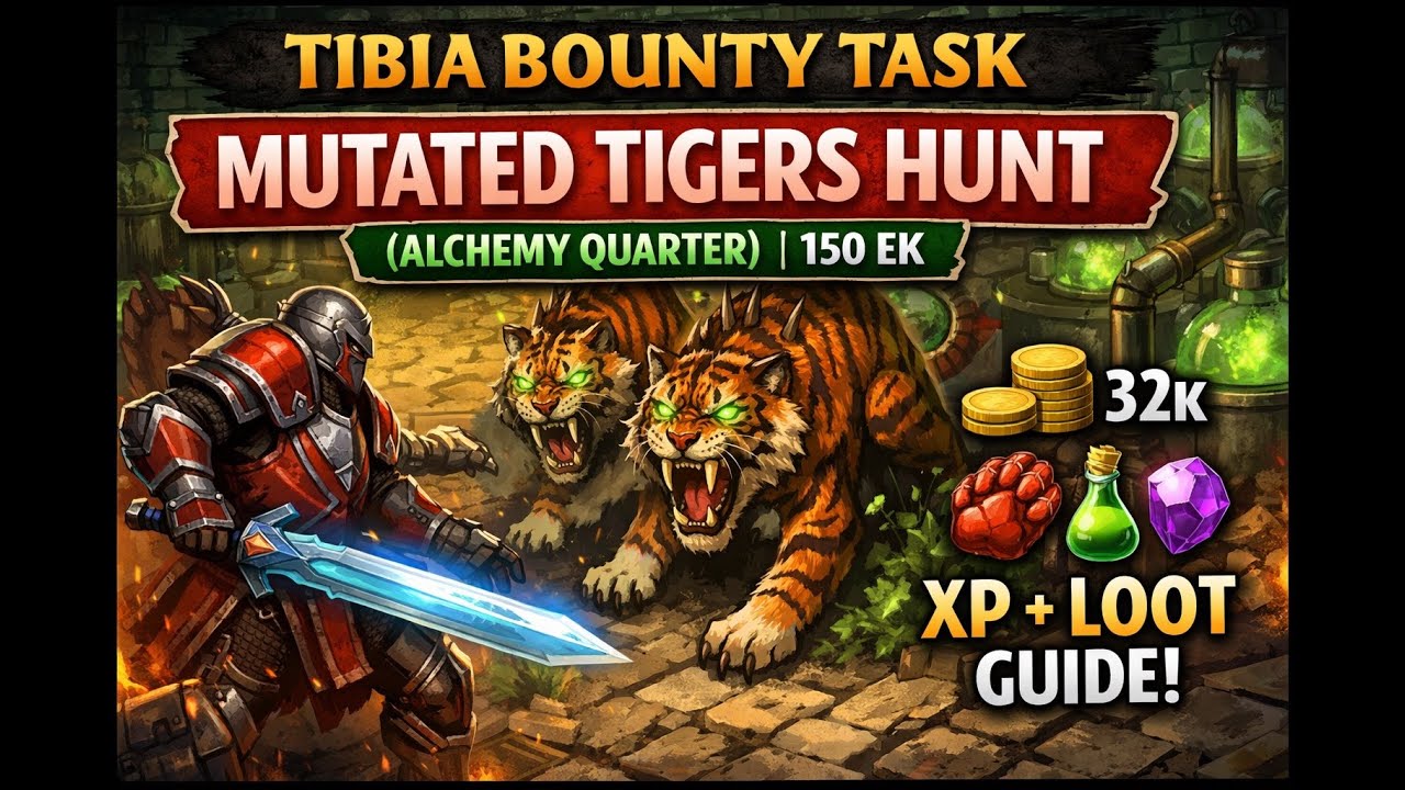 Tibia Bounty Task | Mutated Tigers Hunt (Alchemy Quarter) | 150 EK