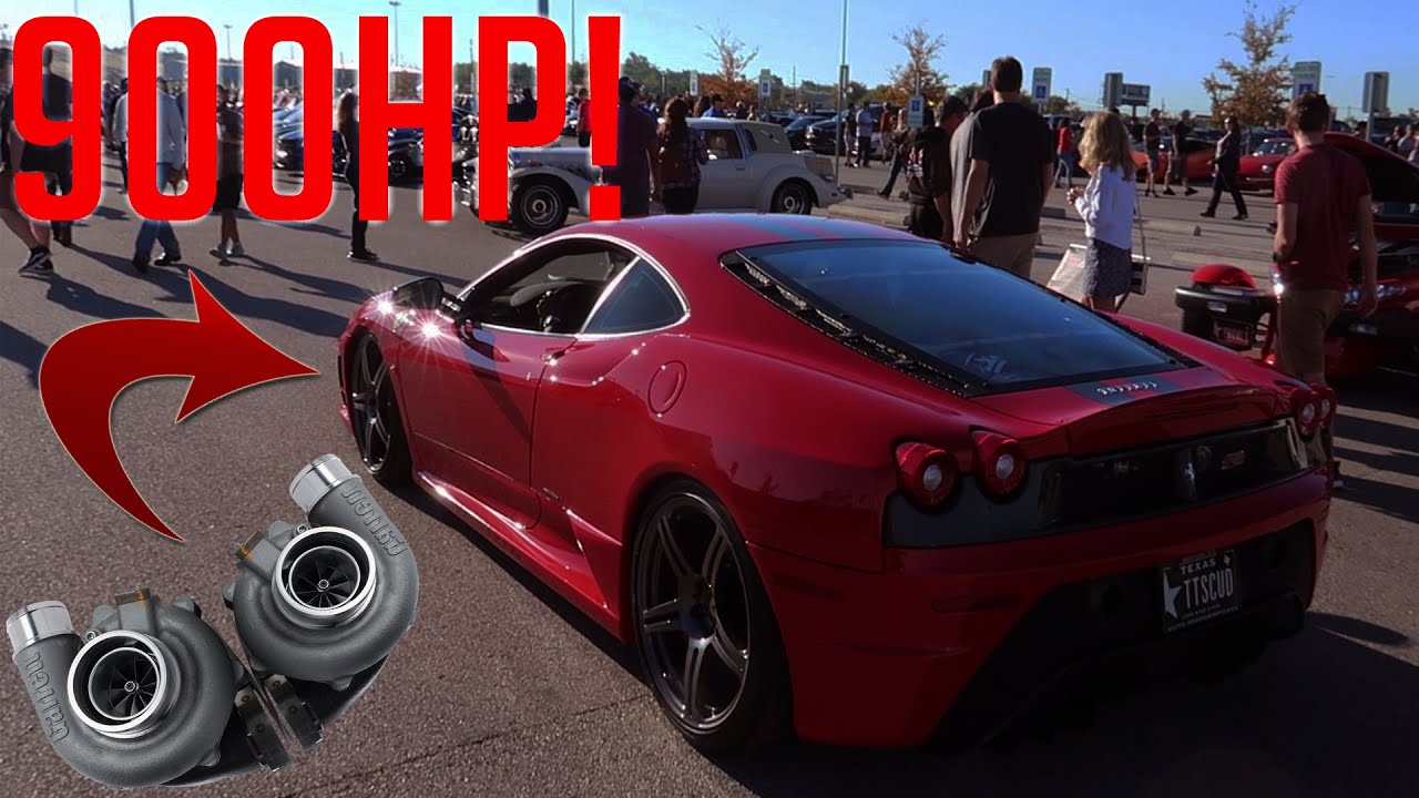 900HP Twin Turbo Ferrari SCREAMS Leaving Cars and Coffee Austin