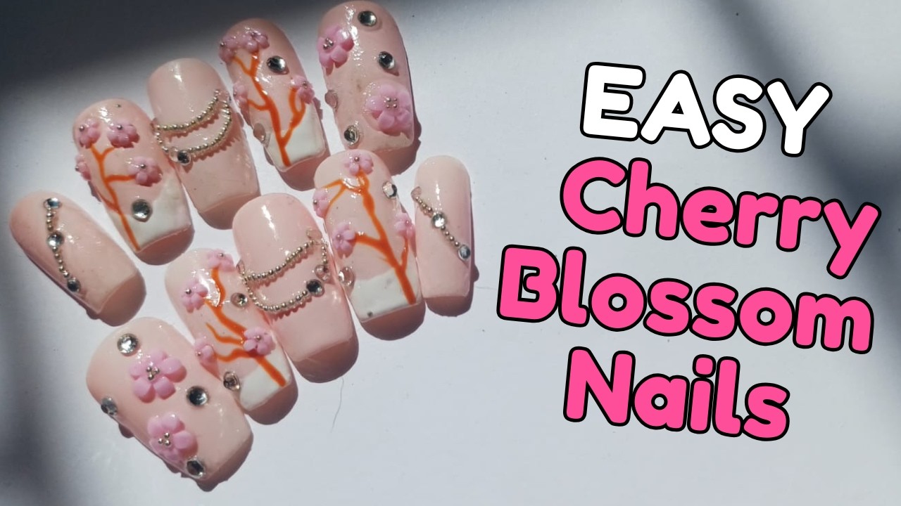 EASY Pink Cherry Blossom Nails For Beginners.