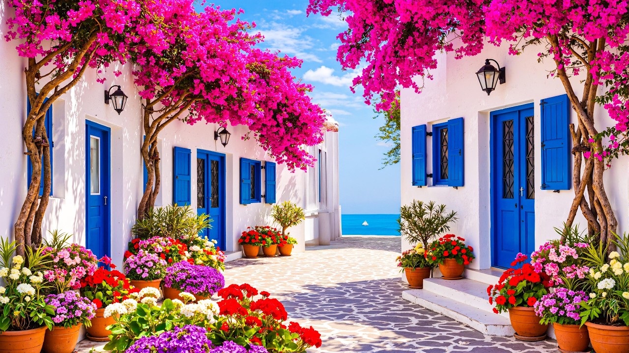You&rsquo;ll Want to Walk Here Forever 🌺 Stunning Greek Island Flower Village Inspiration