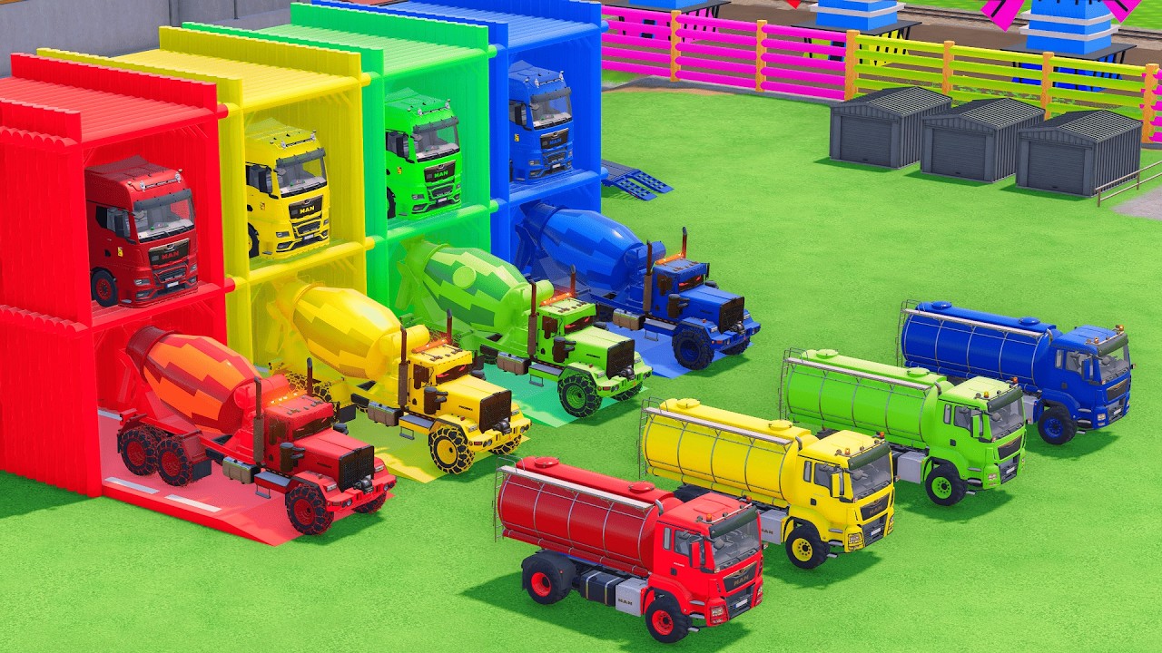 Garage with Colors ALL MIXER TRUCK WITH DOUBLE FLATBED TRAILER TRUCK, MAN, TLS, FS25 #25