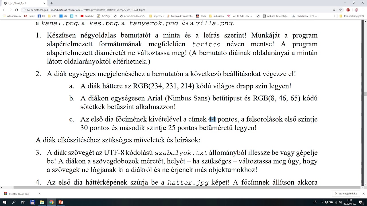 Informatika érettségi középszint - 2018. október 25. Asztalterítés - PowerPoint