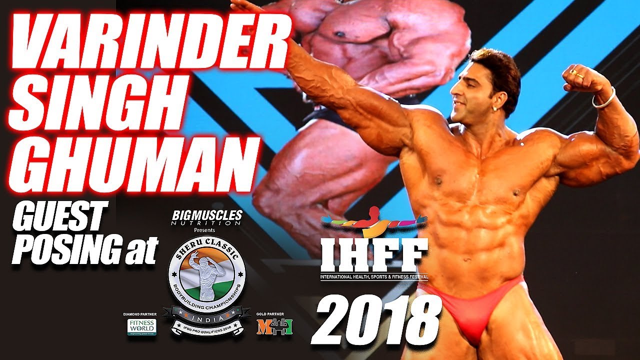Varinder Singh Ghuman Indian Pro-Bodybuilder Posing at Sheru Classic Delhi 2018