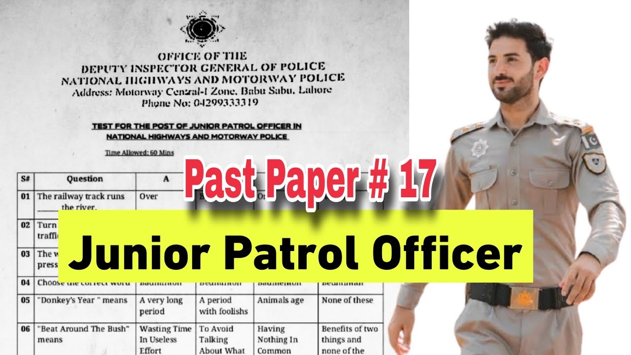 Junior Patrol Officer Paper no 17 Part 01 | JPO past paper Written test mcqs | Motorway Police |