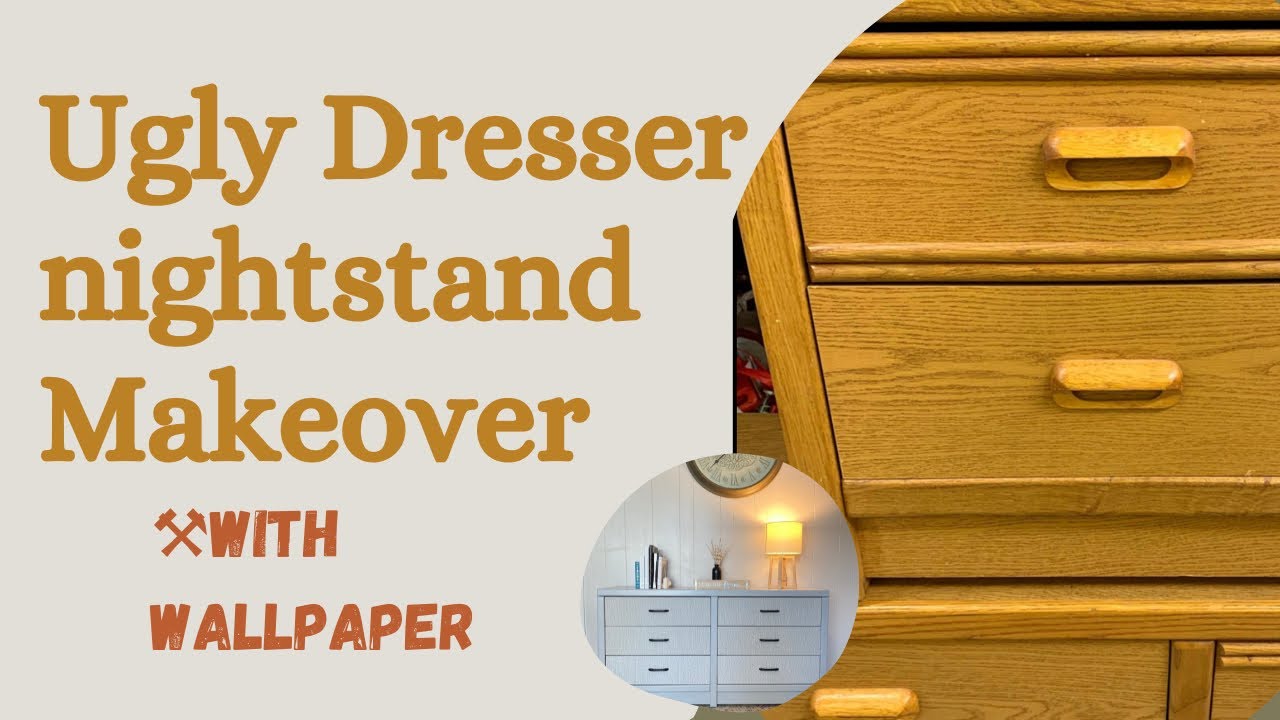 Ugly old Dresser & Nightstand makeover using Wallpaper and Rust-Oleum Paint