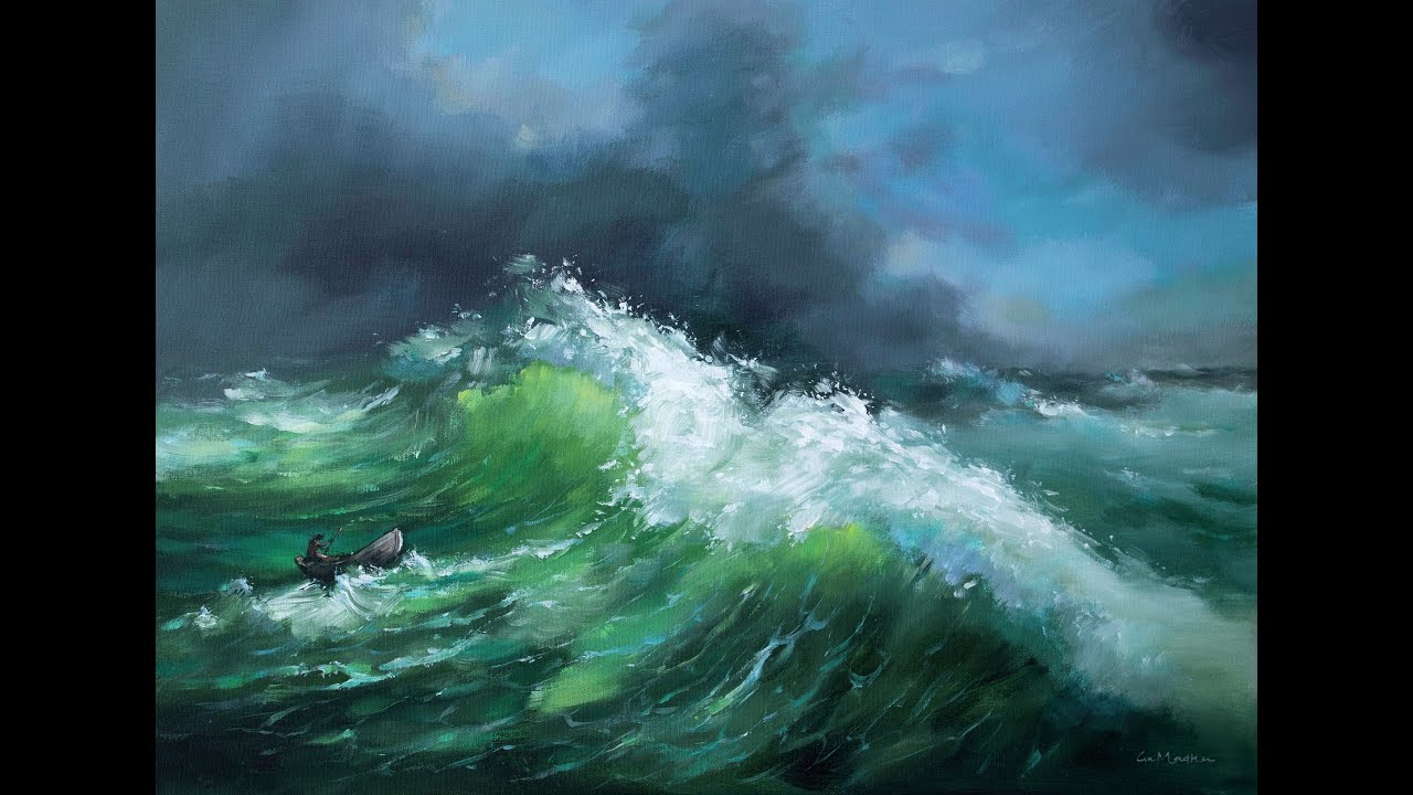 How to paint a Stormy Ocean in Acrylic #gnmadhu #acrylicpaintings