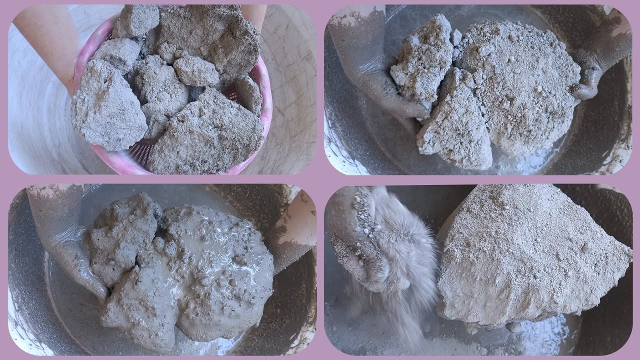 ASMR dusty crunchy grainy cement small big chunks crumbling dry water dipping smashing 💯asmr cement