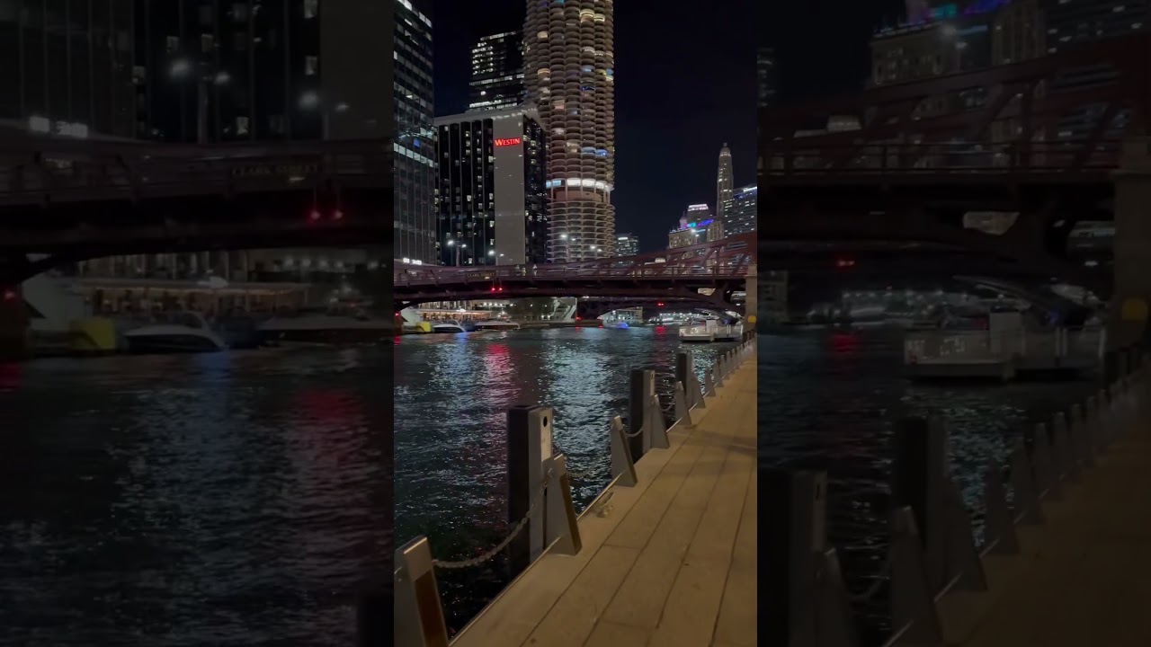 ✨Chicago Riverwalk at night feels unreal 🌃 Must-see night walk🚶&zwj;♀️#chicago #travelshorts #explore