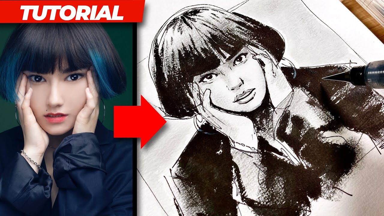 How to draw a face with PEN & INK (Tutorial)