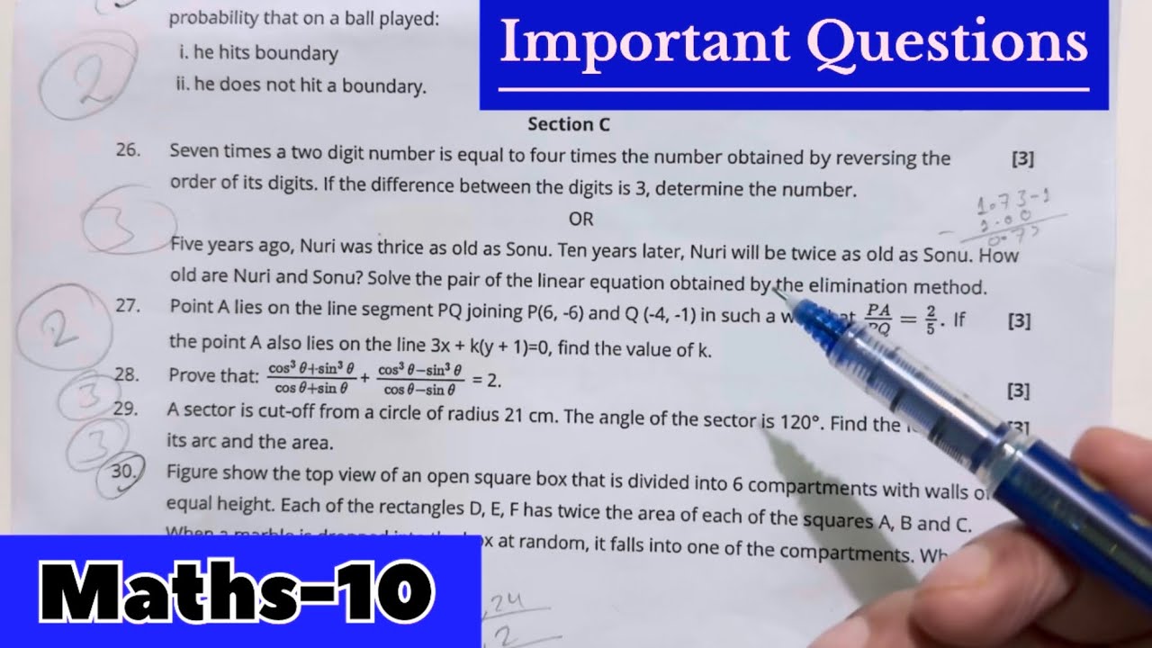 Class 10th maths CBSE Board exam practice test paper solve 2025 ✅ Maths Important Questions 2026 
