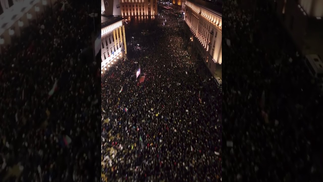 Sofia - Bulgaria, the biggest protest in the recent history 100 000 people. 4K Drone footage