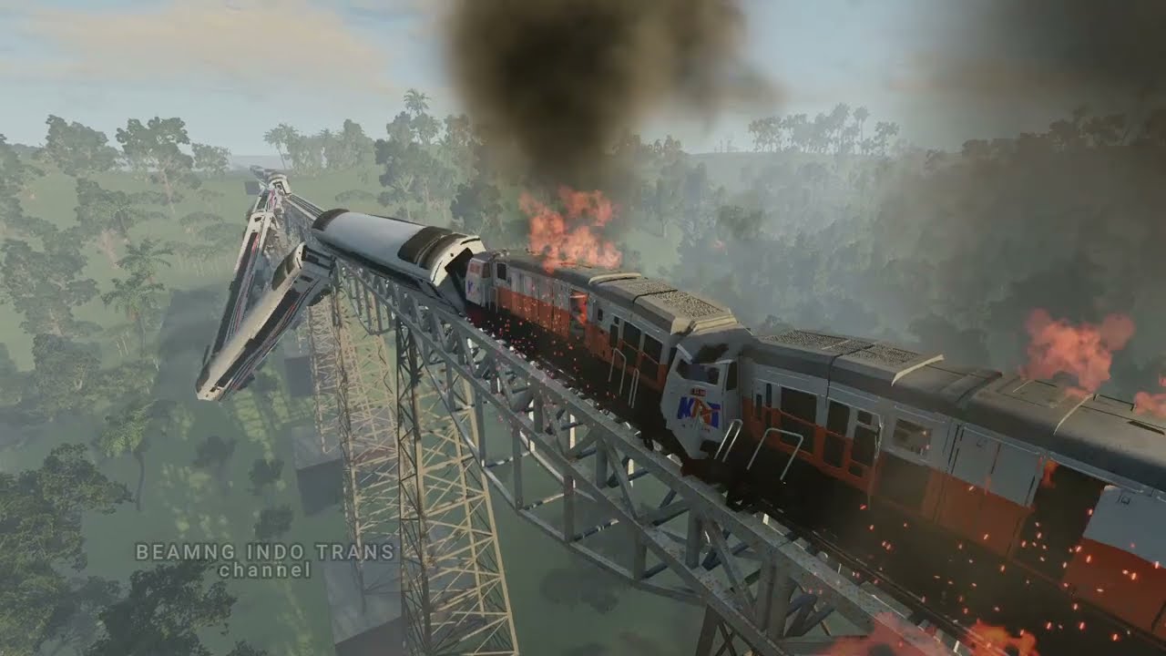 Kereta api bertabrakan di atas jembatan Cikubang, Game Beamng Drive