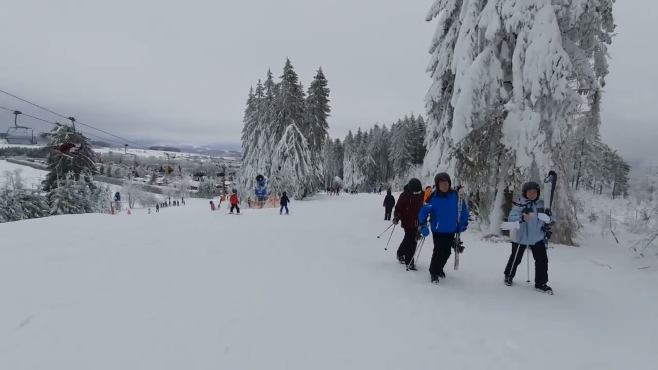 Downhill skiing on the blue slope in Winterberg, Germany. Best places to visit in Germany