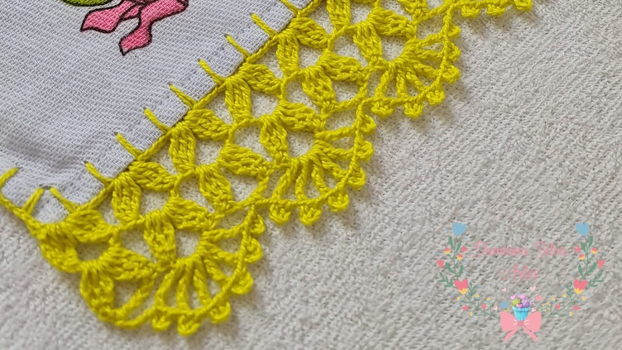 bico de croche no pano de prato fácil #411 passo a passo