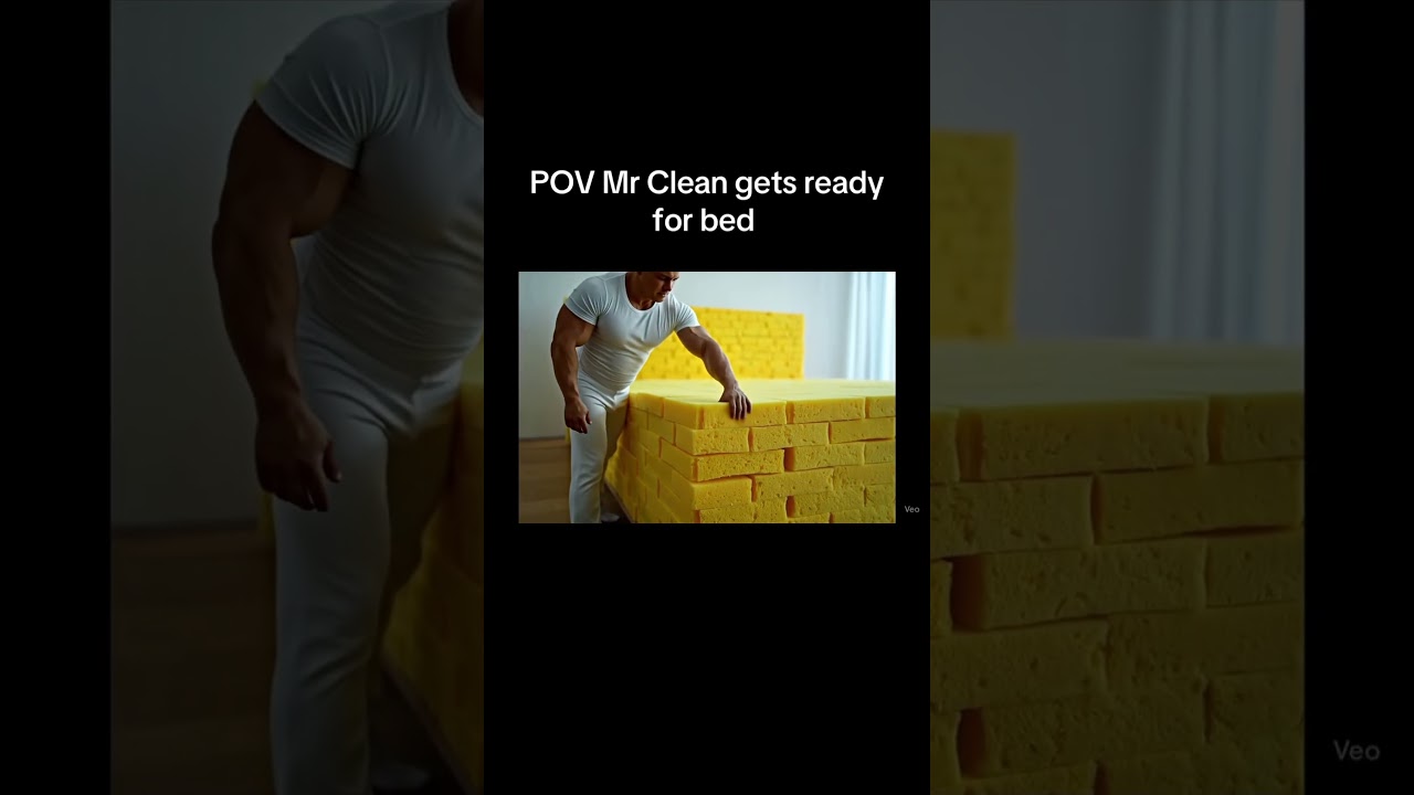POV Mr. Clean gets ready for bed #mrclean #sponges #asmr #fyp #veo3