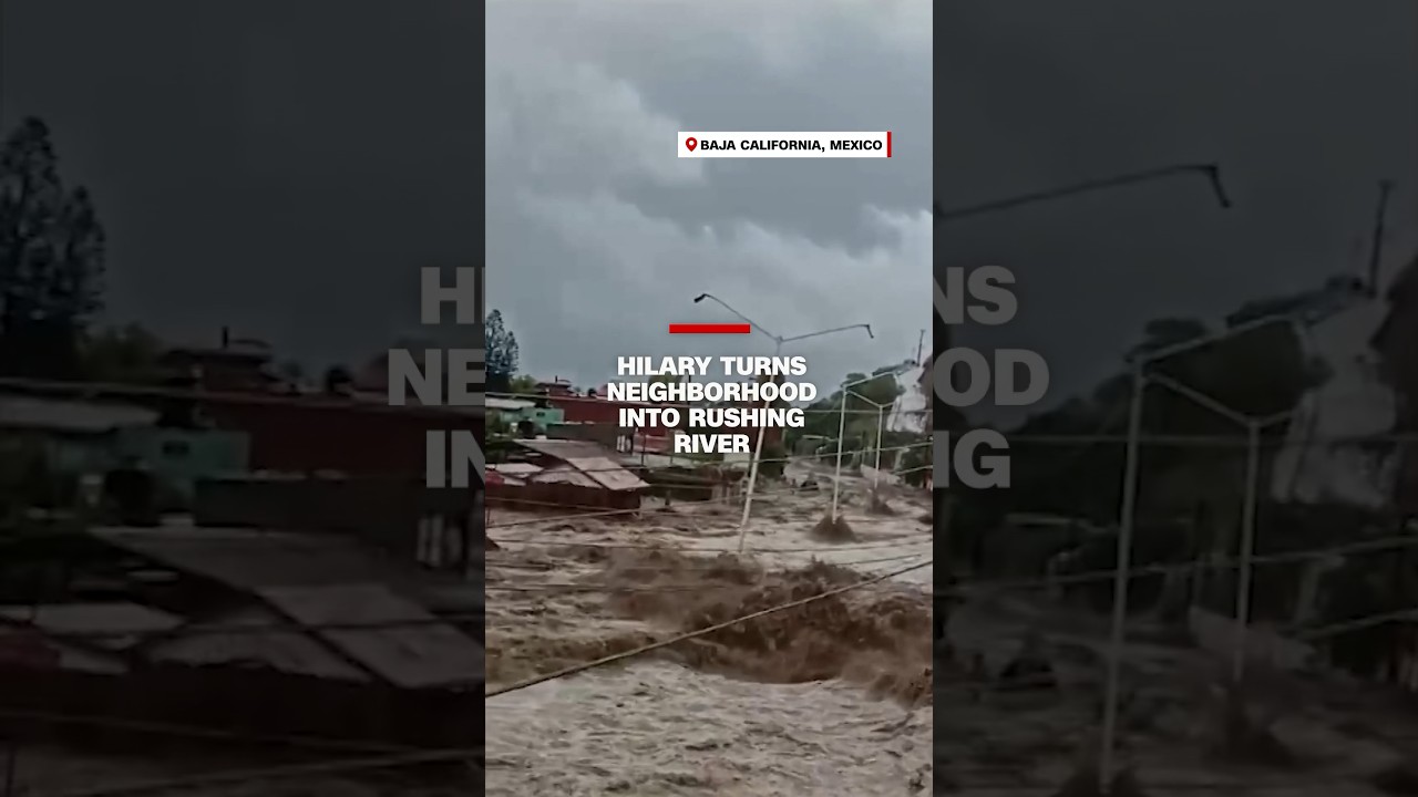 Baja California neighborhood turned into rushing river #cnn #shorts #hurricanehilary