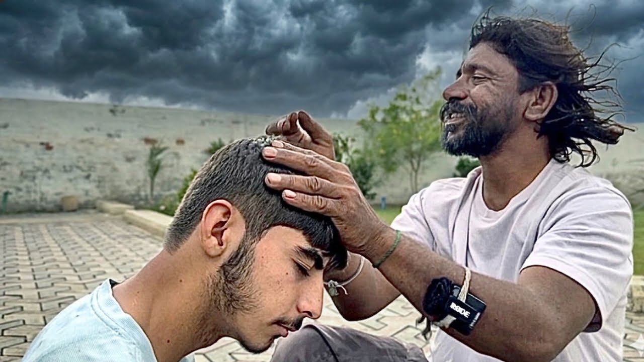 BENGALI BABA STORM MASSAGE | DEEP SLEEP ASMR IN DARK CLOUDS & WIND | HEAD & BACK MASSAGE 